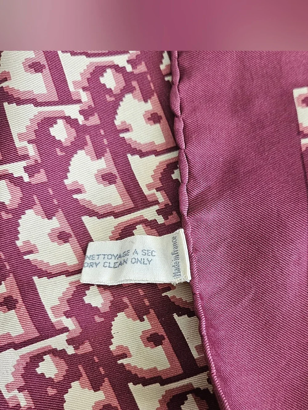 Christian Dior Burgundy & Cream Oblique Monogram Silk Scarf